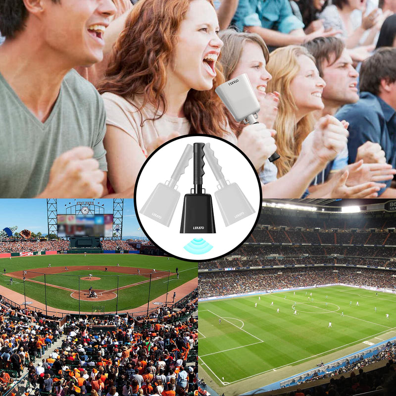 Cowbell Noise Makers with Handle, Cowbell for Sporting Events 8 Inch Cheering Steel Cow Bell for Football Games,Party, Concert, Graduation, School, Farm Ranch(Black) Black