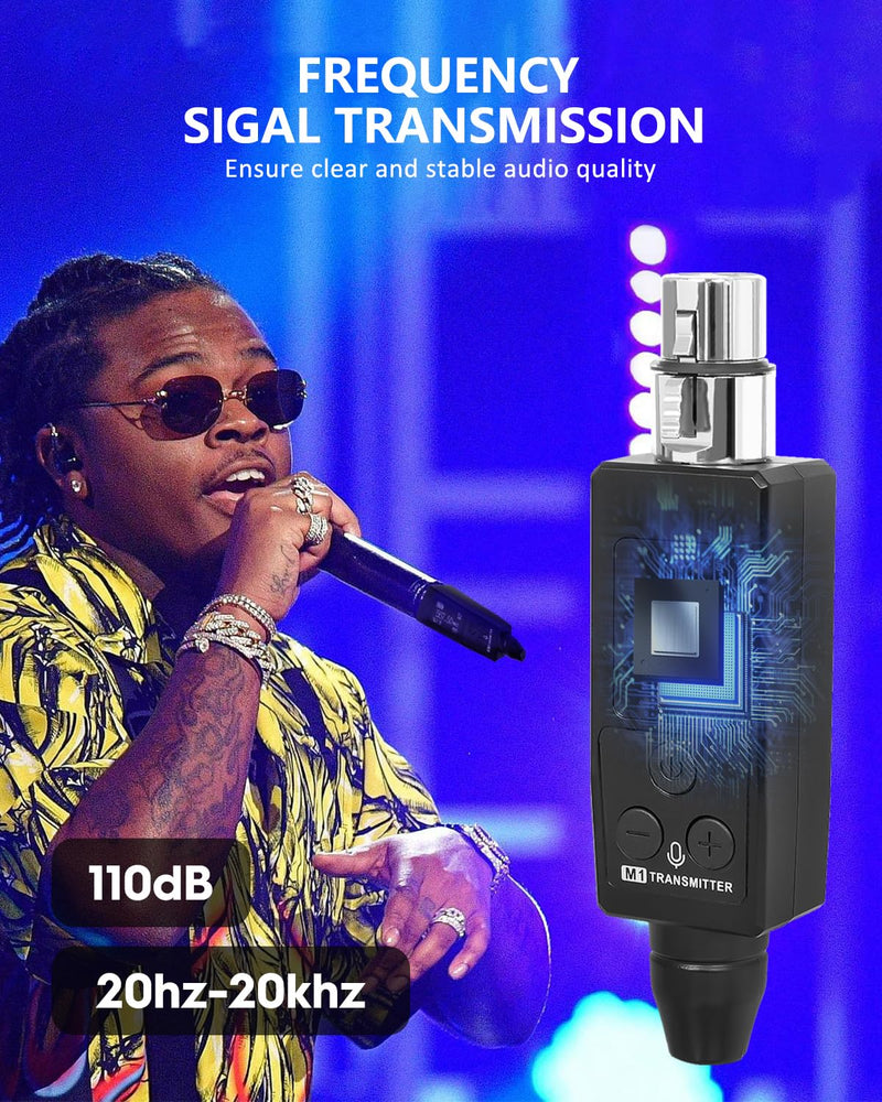 STRICH Wireless Microphone XLR Transmitter and Receiver, UHF Wireless Microphone System Plug-on, Wireless Mic Adapter with 48V Phantom Power for Dynamic Mic, Condenser Mic, Audio Mixer, PA System, M1