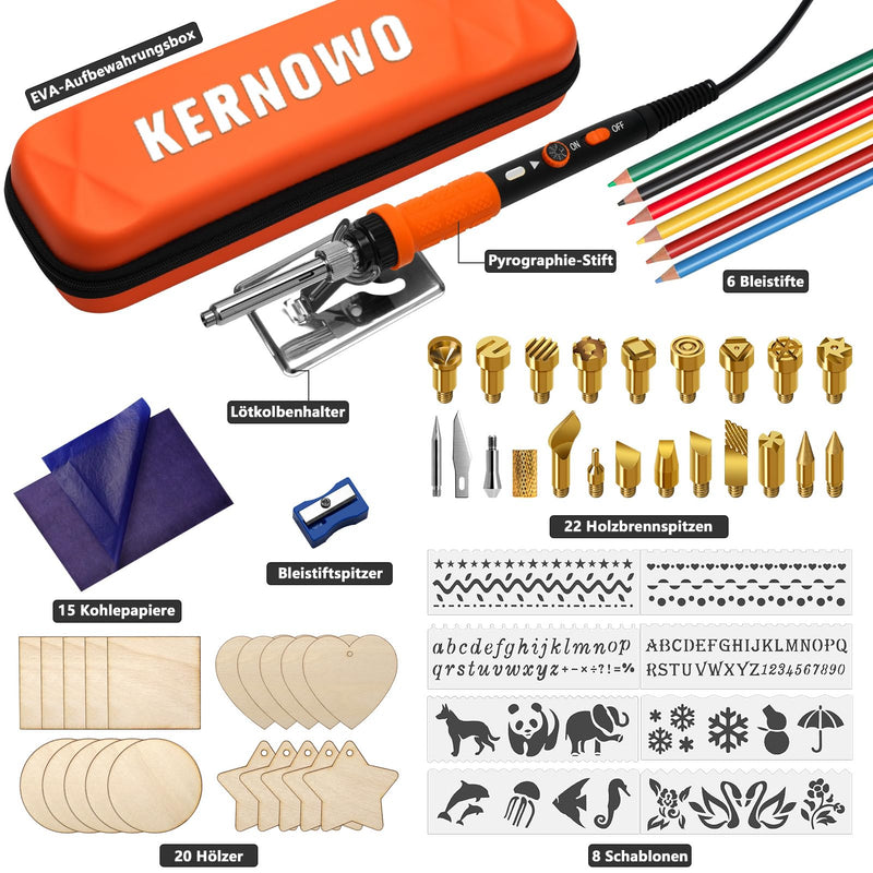 Pyrography Soldering Iron Set, 76-Piece Burning Tool with Adjustable Temperature from 200 to 450°C, Burning Iron Set with Pyrography Pen for Embossing, Carving, DIY Crafts 2-Orange Colour.