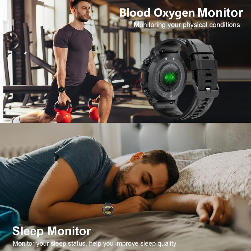 1.39" IPS Screen Smart Watches for Men Rugged Tactical Fitness Tracker with Call (Answer+Dial) Heart Rate SpO2 Sleep Monitor 120+ Sport Modes Waterproof Sport Smartwatch for Android iOS Black