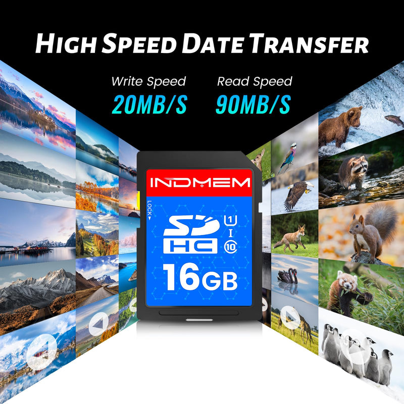 INDMEM SD Card 16GB, 8 Packs Class 10 16GB Flash Memory Card MLC Standard Secure Digital Cards Camera Card 16GB(8pcs)
