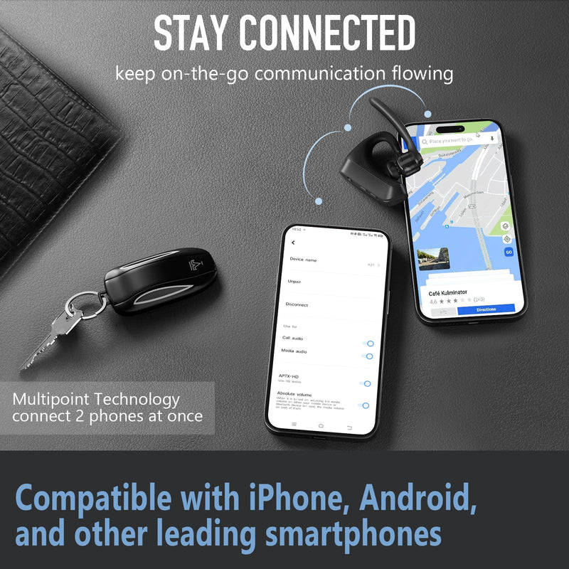Conambo K10 Wireless Bluetooth Headset V5.2, Bluetooth Earpiece with 750mAH Charging Case 60H Talktime Wireless Headset with Dual Mic Noise Canceling for iPhone Cellphone Trucker Work