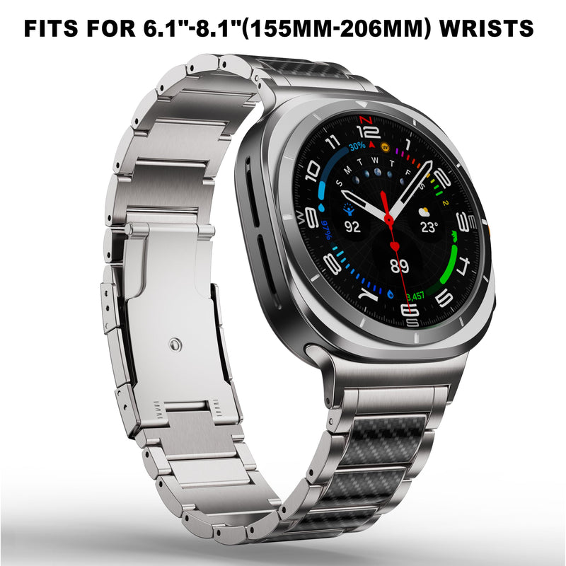 Titanium Band for Galaxy Watch Ultra 2/1 Band 47mm Men, Silver | Fit for Galaxy Watch Ultra 2/1 47mm Band, Carbon Fiber Titanium Metal Band Business Replacement Strap Carbon Fiber Silver