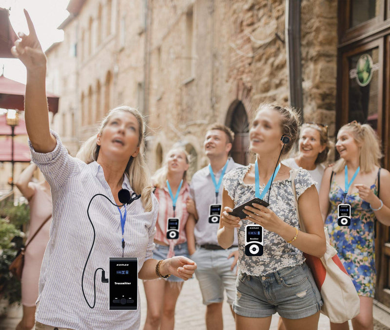 EXMAX Wireless Tour Guide Microphone Church Translation System ATG-100T 195MHz Interpretation Systems for Meetings Houses of Worship Schools Municipal Buildings(1 Transmitter 1 Receivers)
