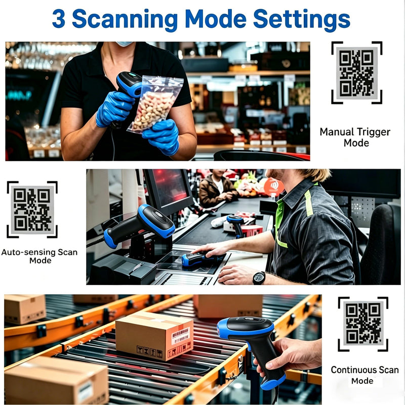 [AUSTRALIA] - 2D Bluetooth Wireless Scanner, QR 1D Bar Code Scanners Handheld Barcode Reader with Updated 640 X 480 Pixel CMOS, Plug & Play USB Barcode Scanner for iPhone, Android, iPad, Tablet, PC Computers 1D 2D USB Wired +2.4 G Wireless +Bluetooth (3 in 1 ) 