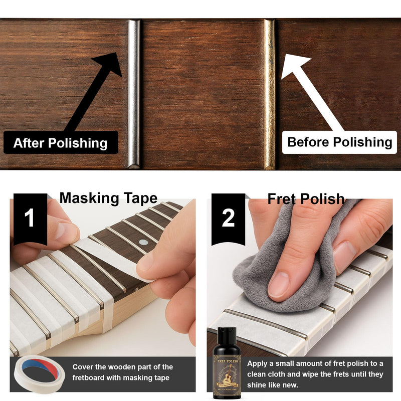 [AUSTRALIA] - 9pcs Guitar Cleaning Kit with Fret Polish, Guitar Cleaner Prevents Wear, Fading, and Cracking, While Keeping Your Instrument in Its Best Appearance and Sound Quality at All Times 