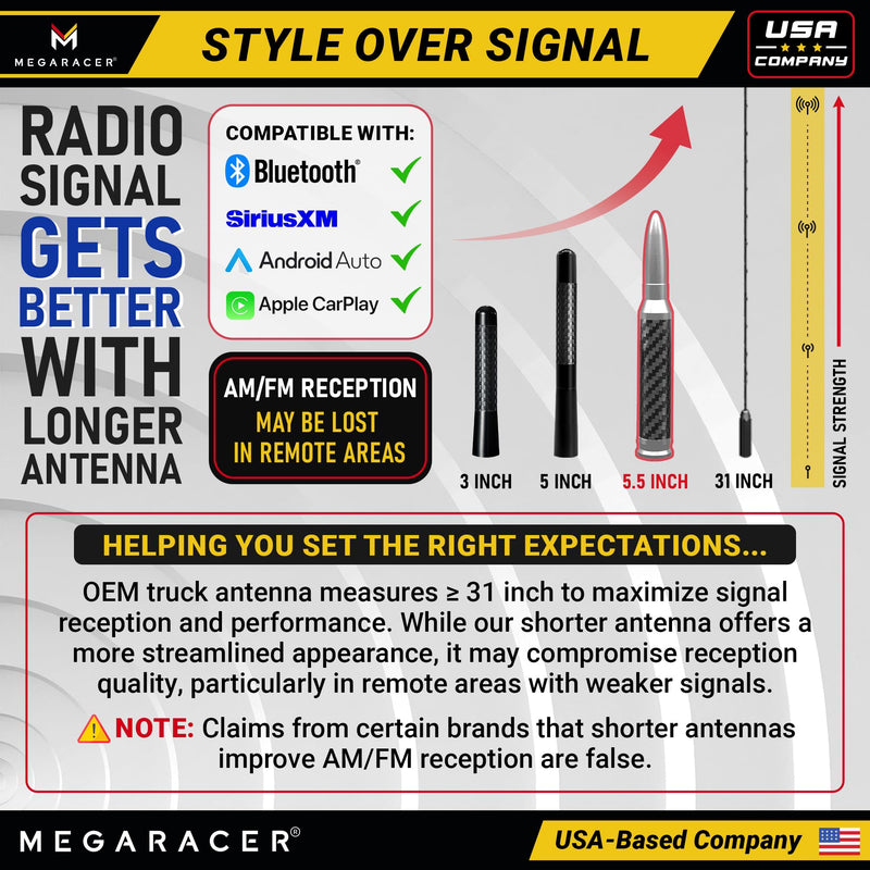 [AUSTRALIA] - Anodized Silver Carbon Fiber 50 Cal Bullet Antenna for Chevy Silverado & GMC Sierra 1500 2500 (1999-2026) – Billet Aluminum, UV & Chip-Resistant, Car Wash Safe, Short Truck Replacement Accessories 