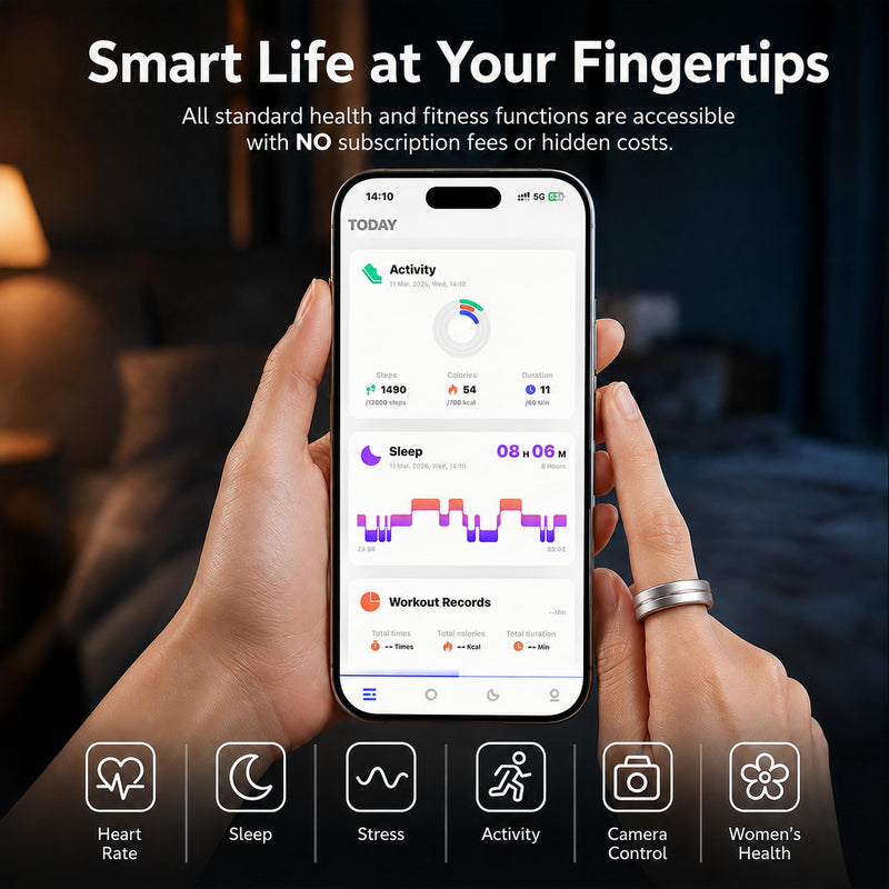 Smart Ring for Women Men, Health Fitness Tracker with Sleep, Heart Rate, HRV, Stress, IP68 Waterproof, Gesture Photo, No Subscription, iOS Android (Matte Sliver,8) Matte Sliver 8