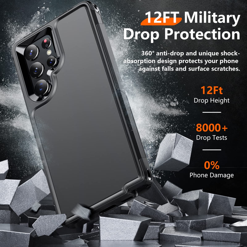 Temdan [Heavy Shockproof for Samsung Galaxy S22 Ultra Case,with 2 Pack [Soft Screen Protector + Camera Lens Protector] [12 FT Military Grade Drop Protection] Tough Rugged Full-Body Protection Black/6in1