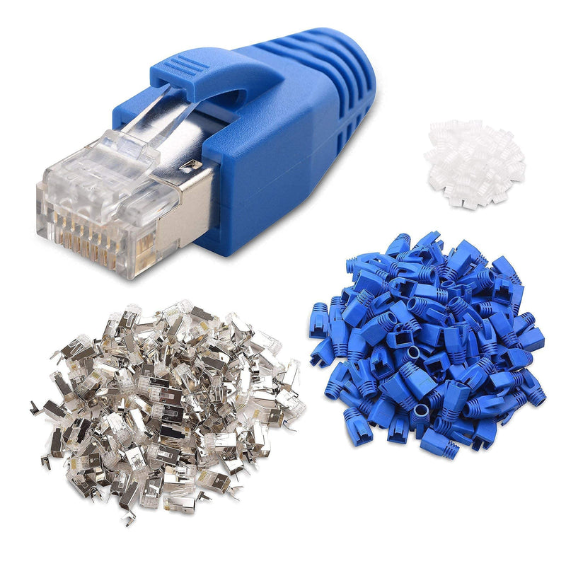 Cable Matters 50-Pack RJ45 Shielded Modular Plugs with Strain Relief Boots & Modular RJ45 Crimp Tool (Ethernet Crimper)