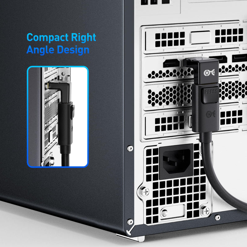 Cable Matters 4K@240Hz Right Angle DisplayPort 1.4 Adapter (8K DisplayPort 90 Degree Adapter, Right Angle Display Port Adapter) in Black