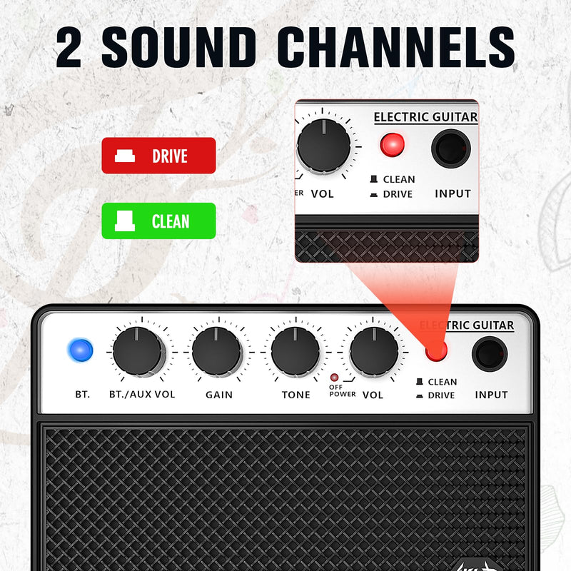 [AUSTRALIA] - AKLOT Mini Bass Amp Small Bass Guitar Amplifier 10W Portable Recharged Electric Bass Amp BT Speaker with Dual Channel & Aux in Jack Black 
