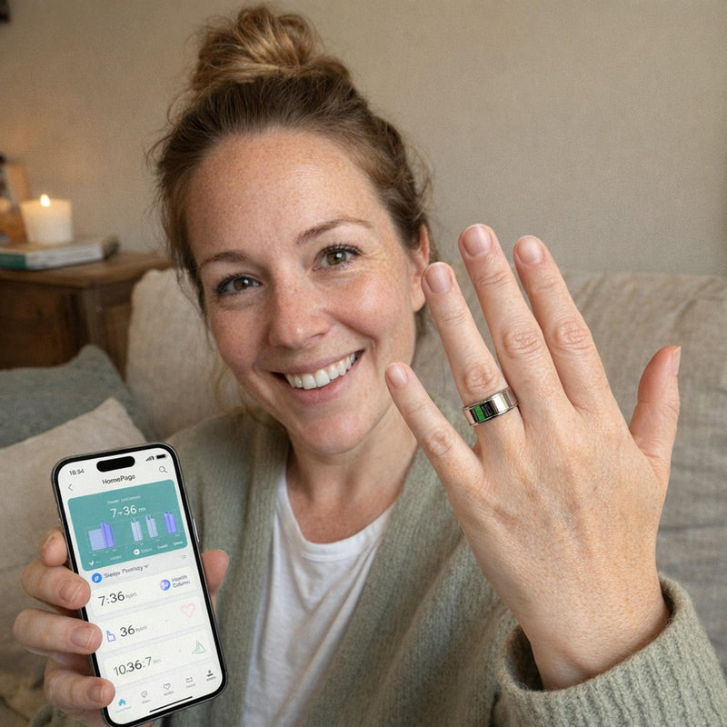 Smart Ring for Women Men - Heart Rate Sleep Tracker, 5ATM Water Resistant, Gesture Control, Charging Case, Bluetooth 5.2, Silver, Size 8