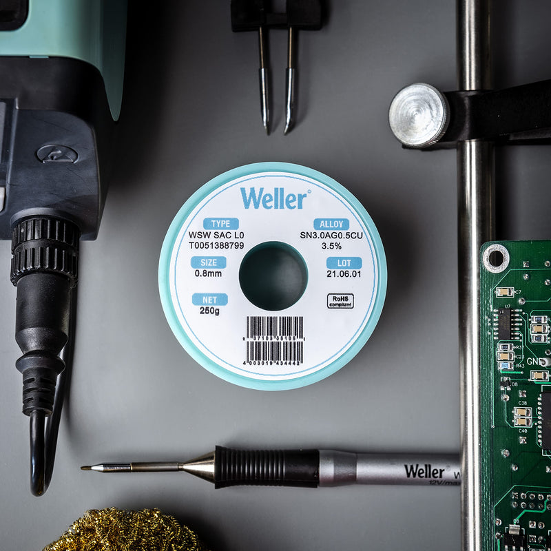 [AUSTRALIA] - Weller WSW SCN M1 (T0051404399) Lead Free Solder Wire, Dia: 0.8 mm / 0.039 in, Wt: 100 g / 3.527 oz, Alloy Sn99.3Cu0.6Ni0.05, Flux content 3.5% 