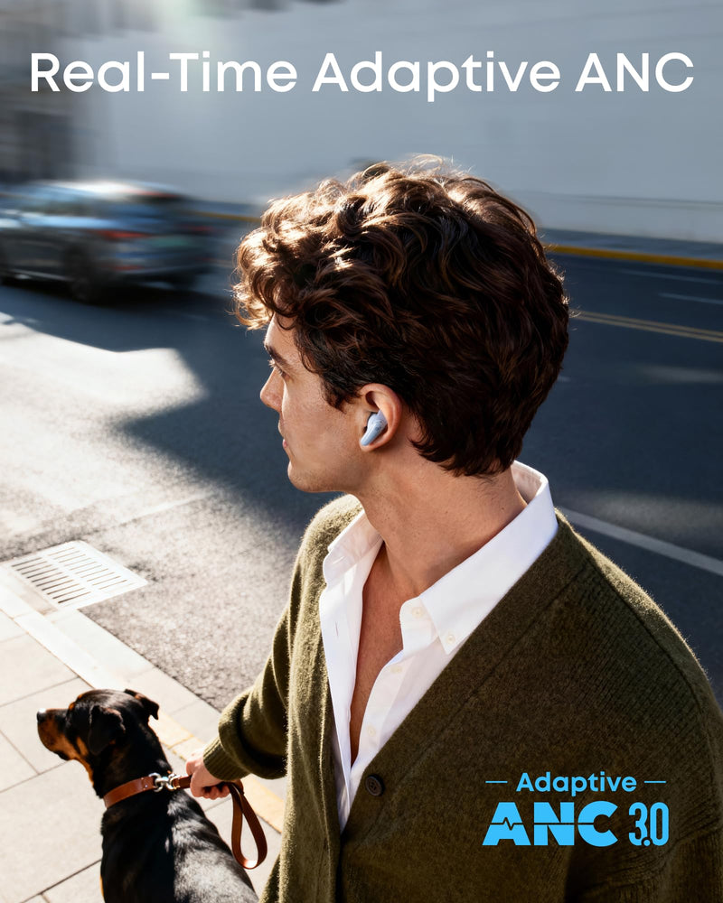 Soundcore Liberty Buds by Anker Wireless Earbuds with Adaptive ANC | Semi-in-ear design with removable ear fins, fast charging, translation support, and up to 30 hours of playtime. Light Blue