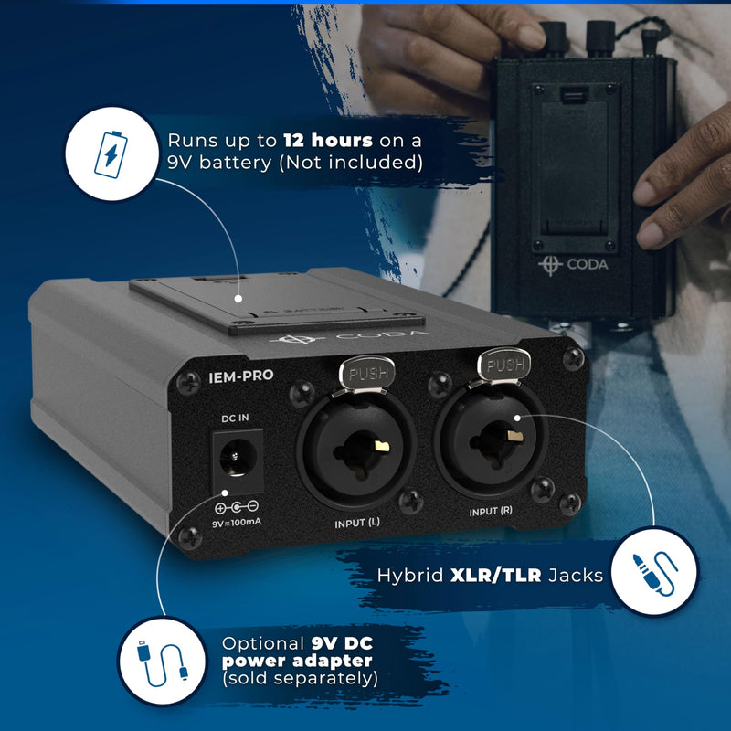 Coda Ultra-Compact Personal in Ear Monitor Amplifier - Dual Channel | Headphone Amplifier System with XLR & TRS Input, Portable IEM Amp with Mono & Stereo Mix Panning, Belt Clip Dual Channel Ultra-Compact