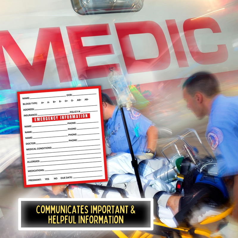Medical ID Information In Case of Emergency Folded Wallet Card | 10pk 2x3.5” Folded Contacts Doctor Allergies Medications Write In Blood Type