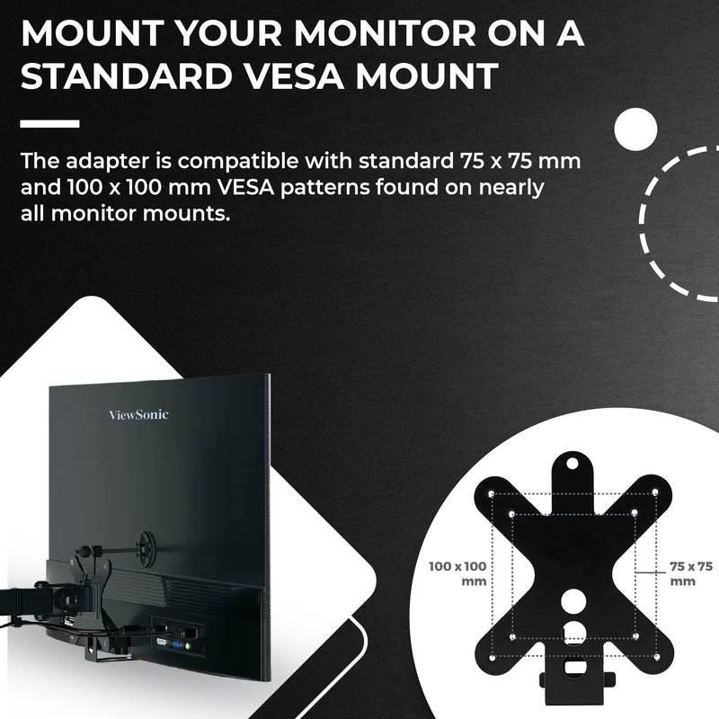 HumanCentric VESA Mount Adapter for Viewsonic VXSeries 75x75 & 100x100mm | VX2776, VX2476, VX2376, VX2276-smhd, Does Not Work with Models Ending in -2, 75x75 & 100x100mm Patterns, Viewsonic Adapter