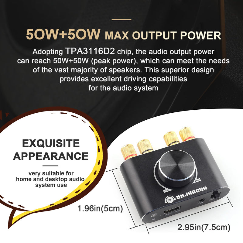 X50H Bluetooth Amplifier 50W+50W Power Output with Remote Control, 2.0 stereo Bluetooth amplifier, Using TPA3116D2 HiFi Amplifier Chip, (includes a 19V4.74A DC power adapter) X50H(50W+50W)