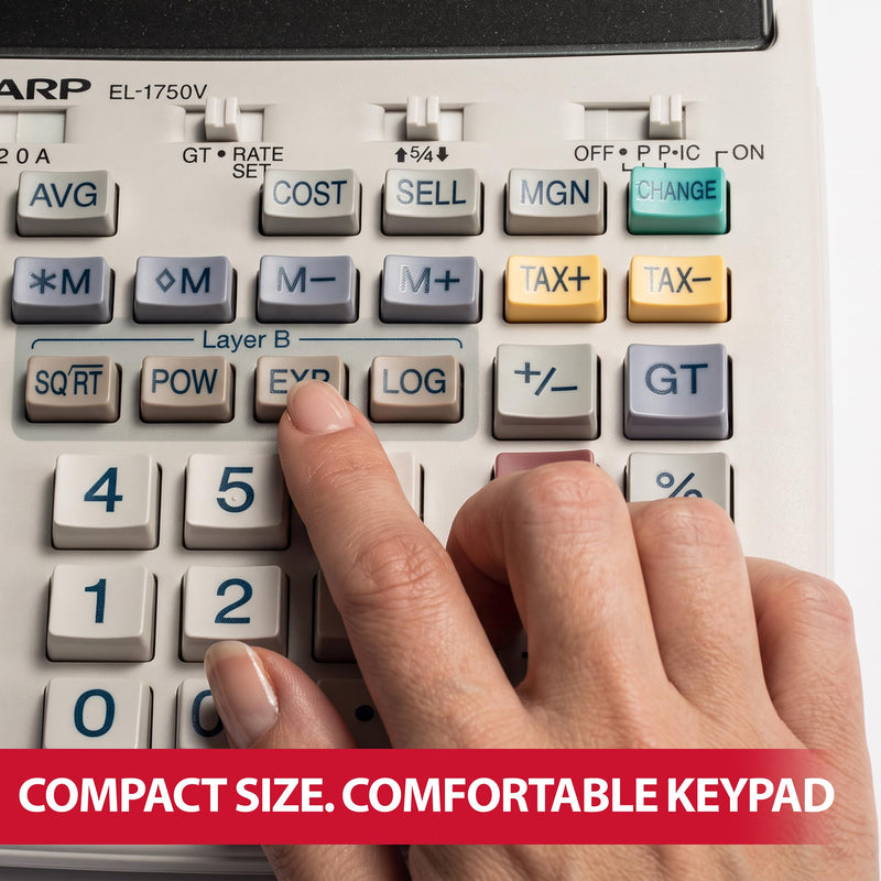 Sharp EL-1750V Two-Color Printing Calculator 2 Lines/Sec 3" Black/Red Off-White