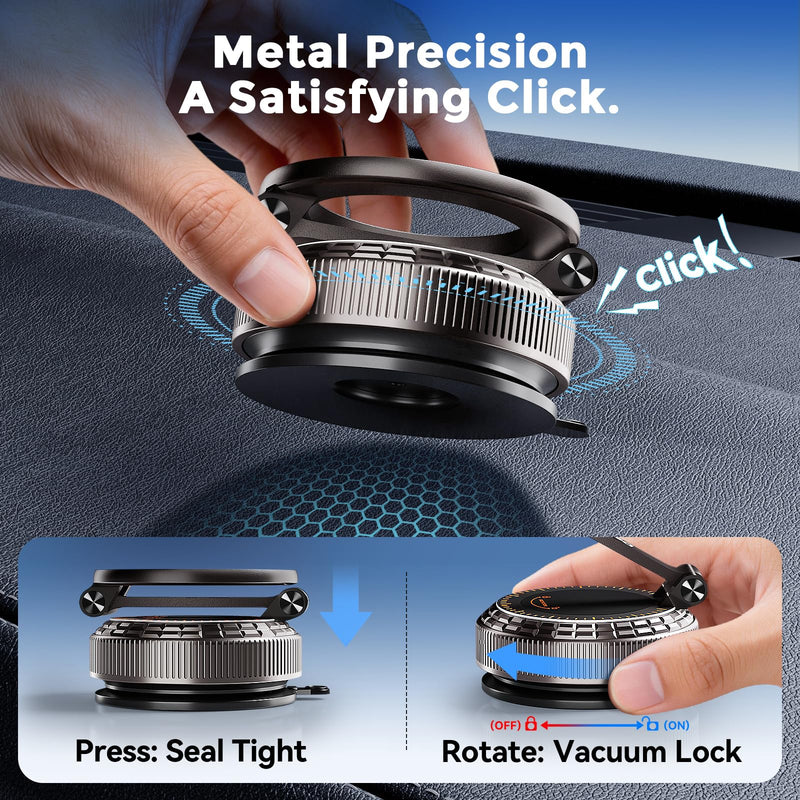 2026 Upgraded Metal Base Vacuum Magnetic Car Phone Holder, 360° Rotatable & Ultra Secure, Super Strong Suction for MagSafe iPhone Android Phone Mount for Car Gym Mirror Warm Bronze