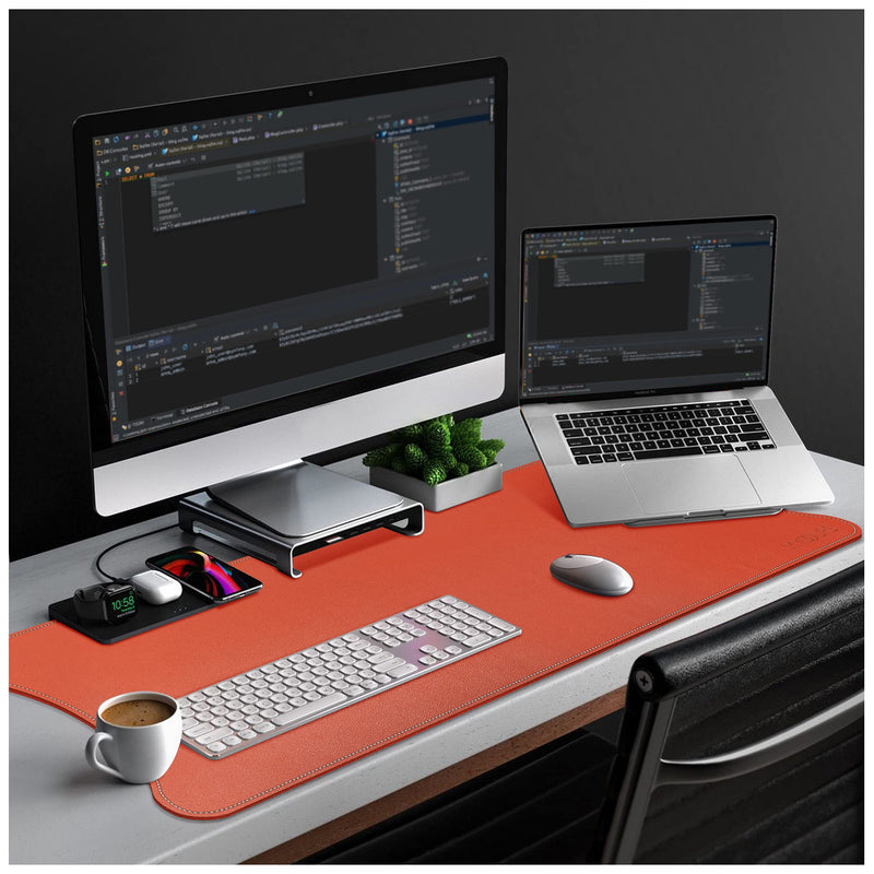 Mydours 45.2" x 15.7" Large Leather Desk Mats for Keyboard and Mouse Pad, Waterproof Computer Desk Mouse Pad for Gaming, Writing, or Home Office Work (Orange) Orange 115x40cm