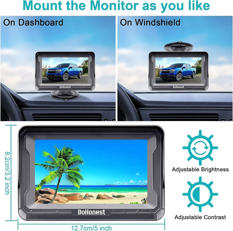 [AUSTRALIA] - DoHonest Backup Camera and Monitor Kit HD 720P Easy Installation for Car/Suv/Pickup/Truck/Van/RV/Trailer Single Power Rear View System Driving/Reversing Use IP68 Waterproof Night Vision 