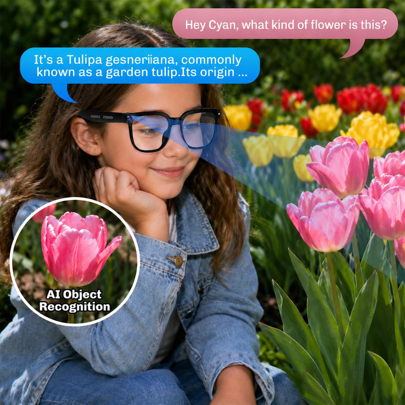 AI Smart Glasses with Camera, 4K Video, Real-Time Translation, AI Assistant | Object Recognition, Open-Ear Speakers, Bluetooth Calling, Transparent Lenses Transparent Lens