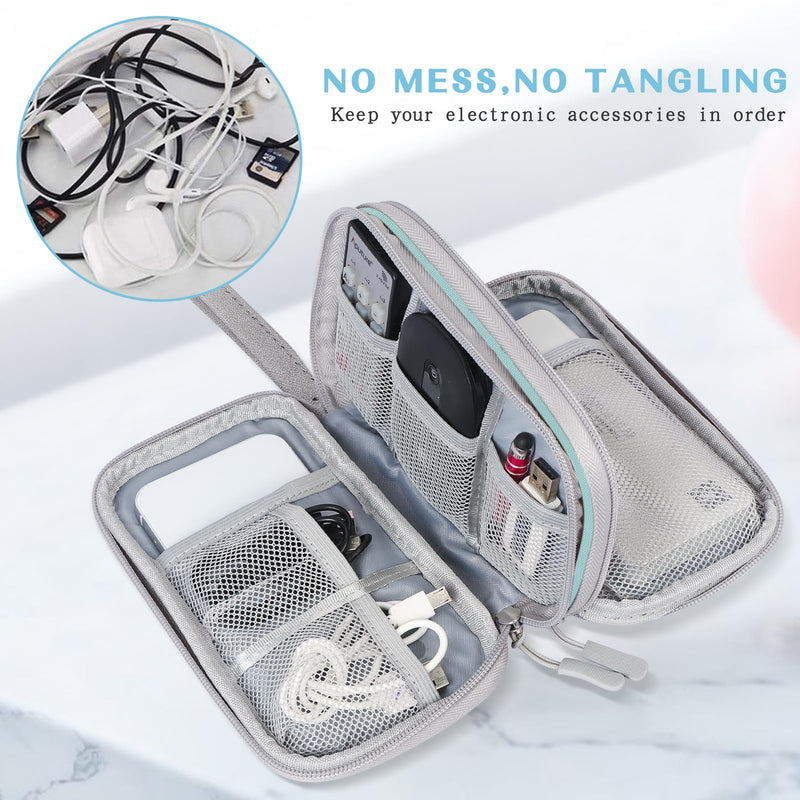 FYY Electronic Organizer, Travel Cable Organizer Bag Pouch Electronic Accessories Carry Case Portable Waterproof Double Layers All-in-One Storage Bag for Cable, Charger, Phone, Earphone, Mint Green Small