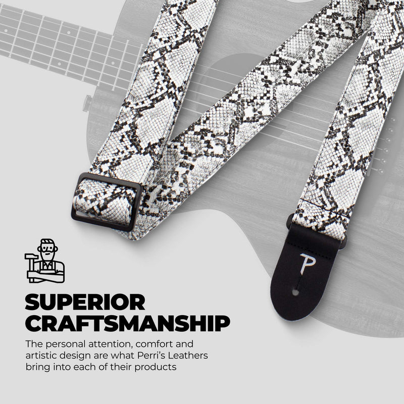 Perri’s Leathers Faux Snake Skin Guitar Straps, 39" - 58", White, Jacquard Patterned, Adjustable Length, Leather Ends, Non-Slip & Durable, Electric, Bass, Acoustic Guitar Strap 39" to 58"