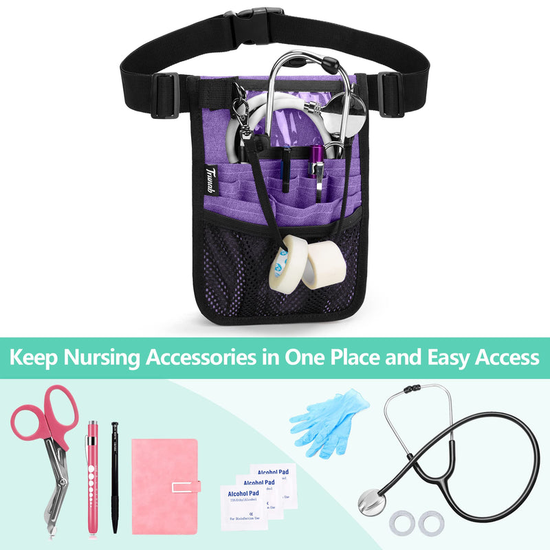 [AUSTRALIA] - Trunab Nurse Waist Pack with Multiple Pocket Pockets for Medical Accessories such as Scissors, Tape, Stethoscope, Thermometer, Nursing Bag, purple, 1 