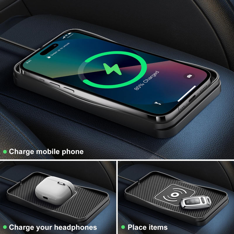 15W Non-Slip Wireless Car Charger Pad with 20W Adapter USB | 15W Fast Charging Pad Non-Slip Design with 20W Adapter, Compatible With iPhone, Samsung Galaxy And Android Phones 7"L x 3.5"W - 39.4" USB