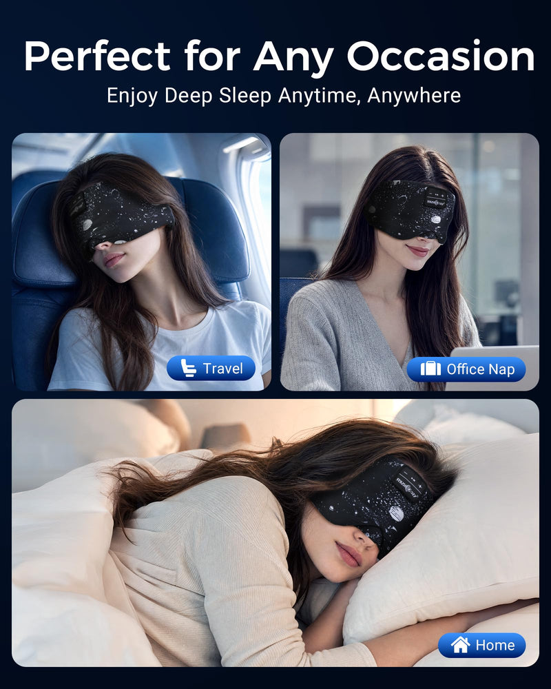 MUSICOZY Sleep Mask Stary Bluetooth Headphones for Sleeping Side Sleeper | Wireless Masks with Blackout Eye Cups, Soft Fabric, HD Audio, Comfortable for Side Sleepers, Travel and Relaxation Ice Black