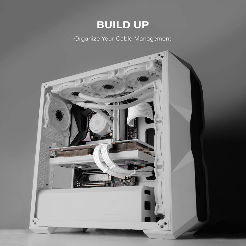 EZDIY-FAB PSU Extension Cable Sleeved Custom Mod PC Power Supply Cable, Soft Nylon Braided with Comb Kit 24PIN/8PIN to 6+2Pin/ 8PIN to 4+4PIN-30CM 300MM - All White Edition Pure White