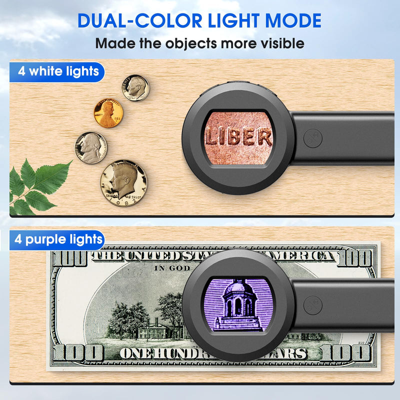[AUSTRALIA] - Pocket Digital Microscope for Adults Kids: 100X Handheld Magnifying Glass with Light, USB Coin Magnifier for Collector, Portable Jewelers Loupe with 2" Screen, Mini Scope for Trichome Black 