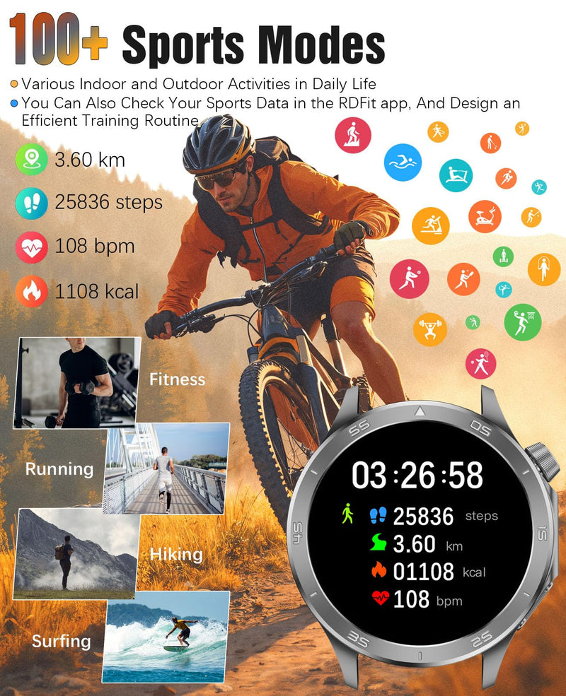Smart Watch for Men, GPS Sports Mens Smartwatch, 1.53" HD Screen IP67 Waterproof, Answer/Make Call, Heart Rate Monitor, Sleep Tracking, Fitness Tracker, Compatible for Android iOS (Black X2Max)