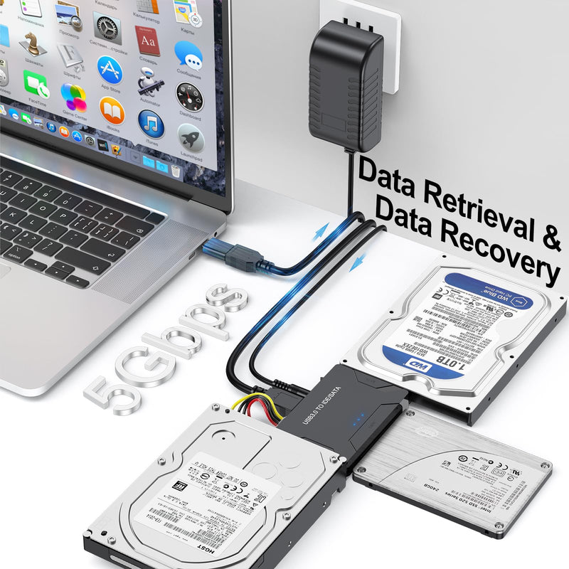 FEMORO Hard Drive Reader IDE SATA to USB 3.0 Adapter, USB + Type C External Hard Drive Data Ultra Recovery Converter Kit with Power for 2.5 3.5 hdd ssd disk 5.25 Inch DVD/CD-ROM Optical Drive SATA IDE to USB+USB C