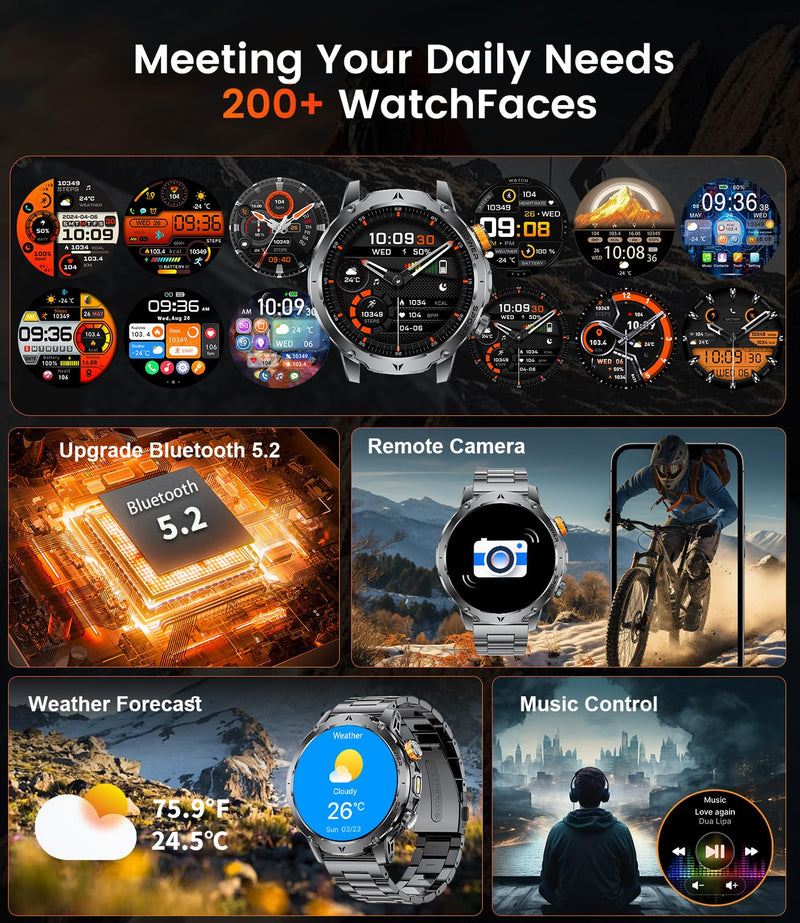LIGE Military Smart Watches for Men(3 Bands),1000mAh Battery/1.7" HD Large Screen Smartwatch, Flashlight/120+ Sports Modes/Sleep Monitor, 5ATM Waterproof Fitness Tracker Watch for Android iOS,Black Black