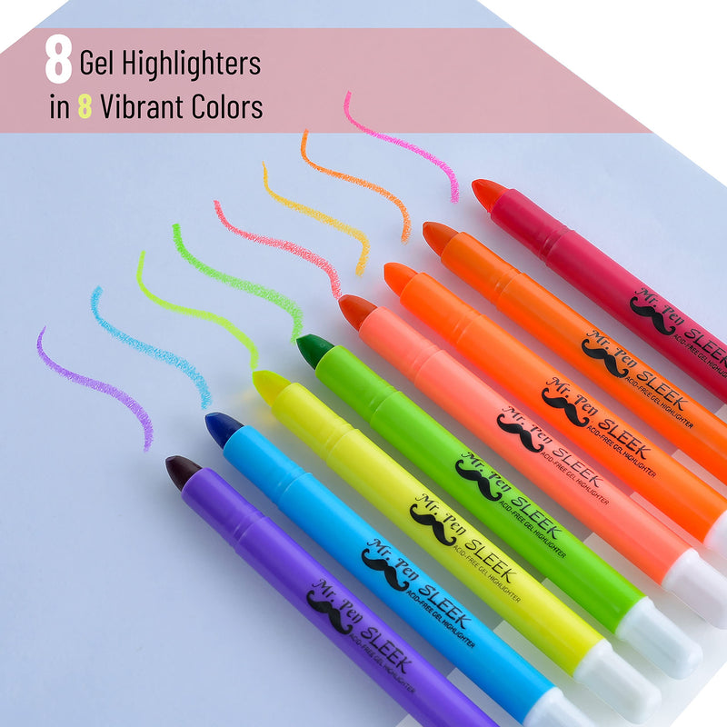 Mr. Pen No Bleed Gel Highlighter, Bible Highlighters, Assorted Colors, Pack of 8