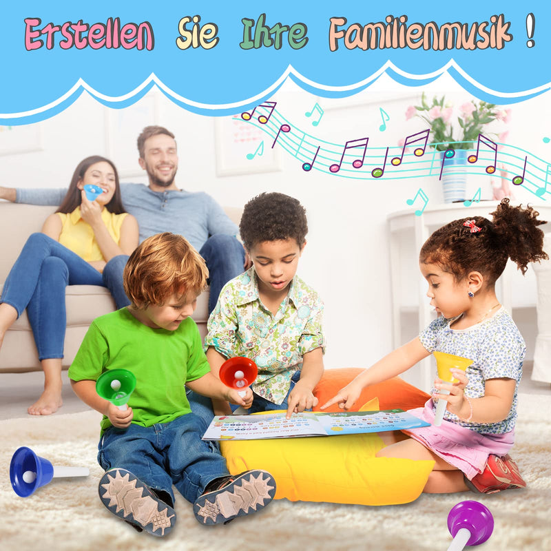 [AUSTRALIA] - Hand Bells, 8 Note Musical Handbells Set with 17 Songbook Musical Toy Percussion Instrument for Toddlers Children Kids for Children's Day Family Activity School and Church (Upgraded Edition) 