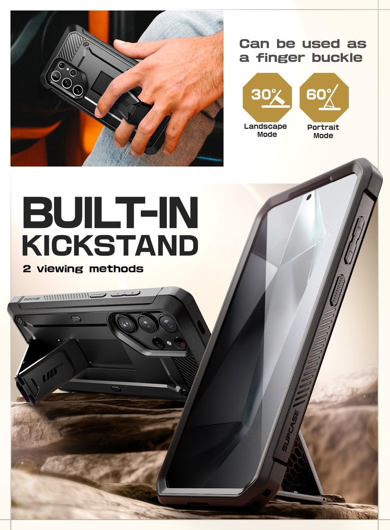 SUPCASE UB Pro Case for Samsung Galaxy S24 Ultra, [2 Front Frame] [Military-Grade Protection] Heavy Duty Rugged Case with Built-in Screen Protector & Kickstand & Belt-Clip (Black) Black