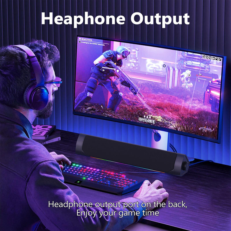 USB Computer Speakers for Desktop Pc,Bluetooth PC Speakers with Headphone Output,2 Ways Connect USB Powered Wired Speakers for Windows,Linux,Mac Air/Pro Phones(USB-C to USB Adapter Included) Black