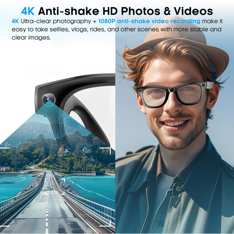 Yowow BIT AI Smart Camera Glasses with 4K Ultra-Wide Anti-Shake Camera, HD 1080P Videos, Vlog Recording, AI Translation, AI Voice Assistant, Open Ears, Wi-Fi Transmission, Music Control
