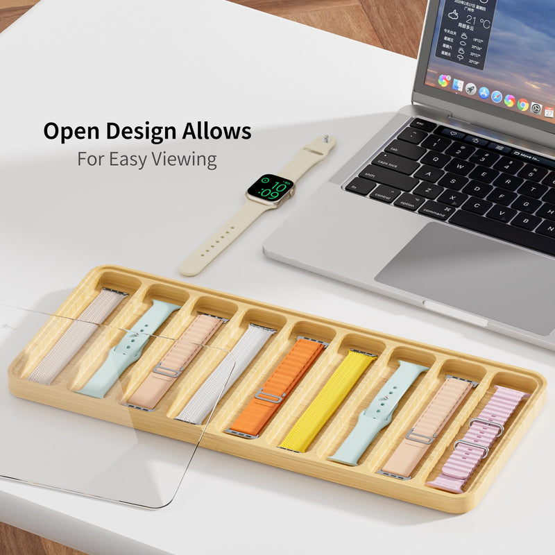 AFOOYO Wooden Watch Band Organizer - Works with All Apple Watch Bands - 9 Slots Display Watch Storage Case Tray with Acrylic Top Lid