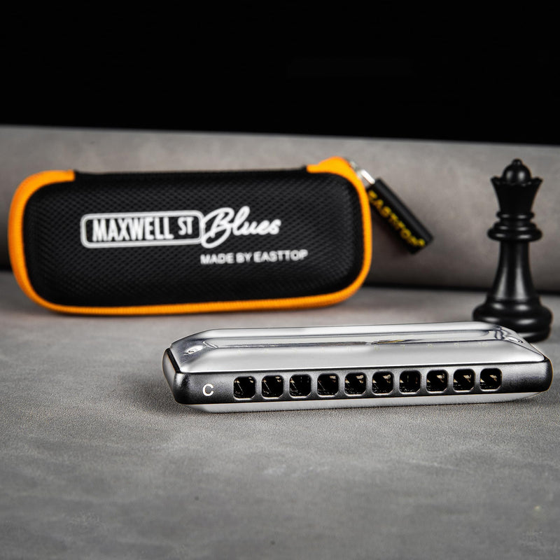 East top MAXWELL ST Blues Harmonica C, Professional Overblow and Bending 10 Holes MS030 Mouth Organ For All Levels Adults, Professional Players and Students MS030-C