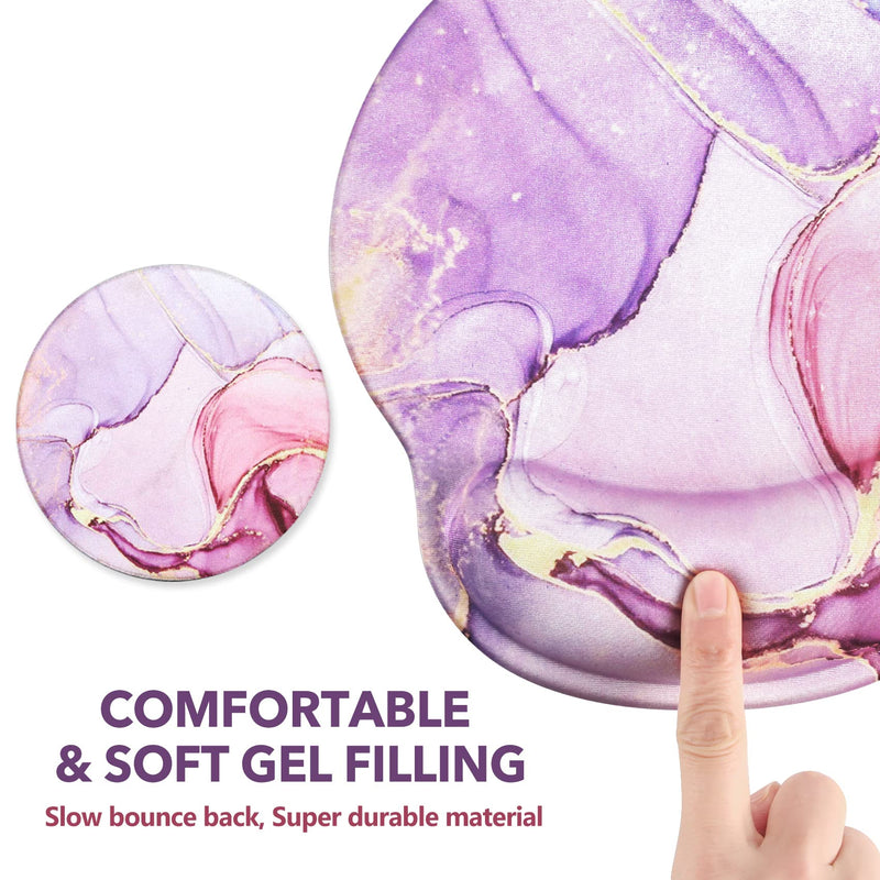 AIMSA Ergonomic Mouse Pad with Wrist Rest Support Gel Memory, Non-Slip PU Base Wrist Rest Pad for Home, Office, Work, Game, Easy Typing, Pain Relief, Comfortable, Durable, Pink Purple Marble
