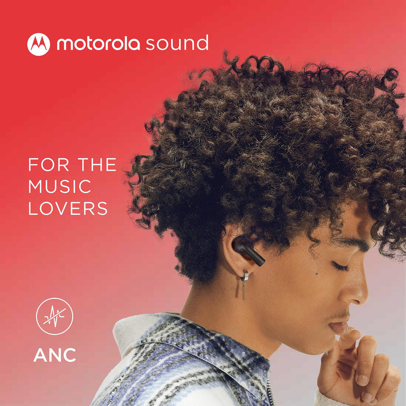 Motorola Sound Moto Buds 500 ANC True Wireless Earbuds, IPX4 Water Resistant Touch Control Ear Buds with Dual Noise Cancelling Microphone, Charging Case, Black