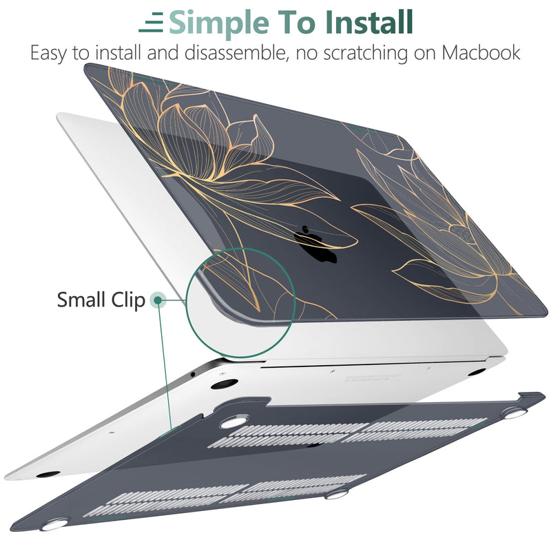 DONGKE Compatible with MacBook Air 13 inch Case 2021 2020 2019 2018 Release A2337 M1 A2179 A1932 with Retina Display & Touch ID, Plastic Hard Shell & Keyboard Cover - Lotus Lotus D153
