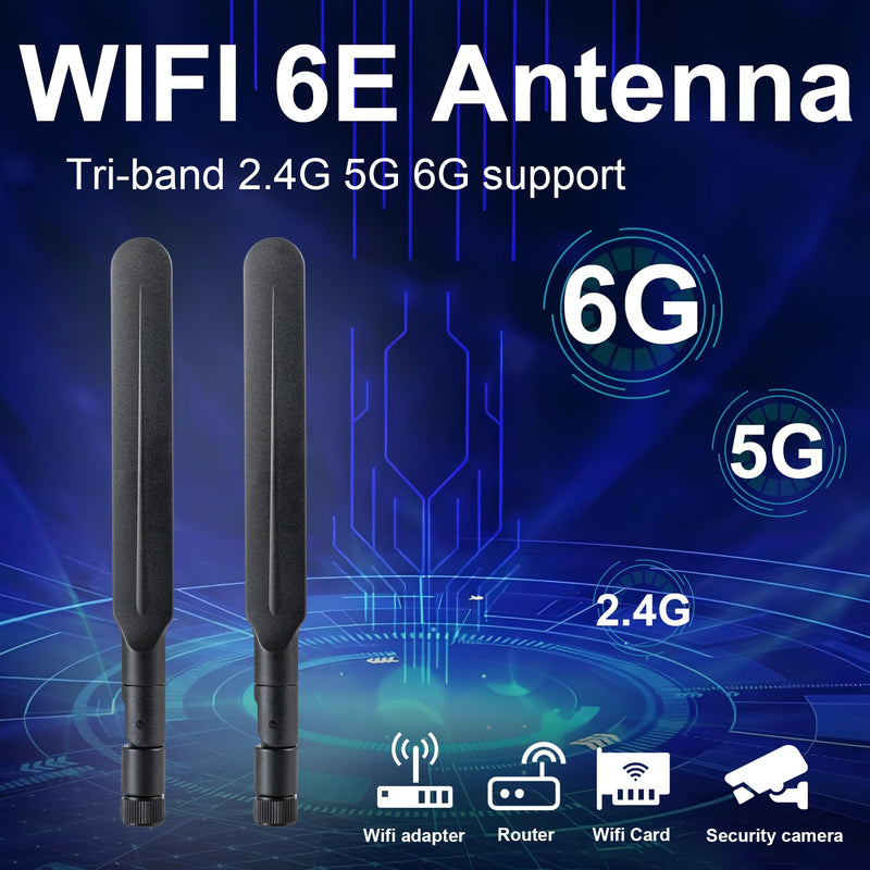 WiFi 6 6E Tri-Band 2.4GHz/5GHz/6E Omnidirectional Antenna for PC Desktop Computer Motherboard WiFi Router, 2 Pack