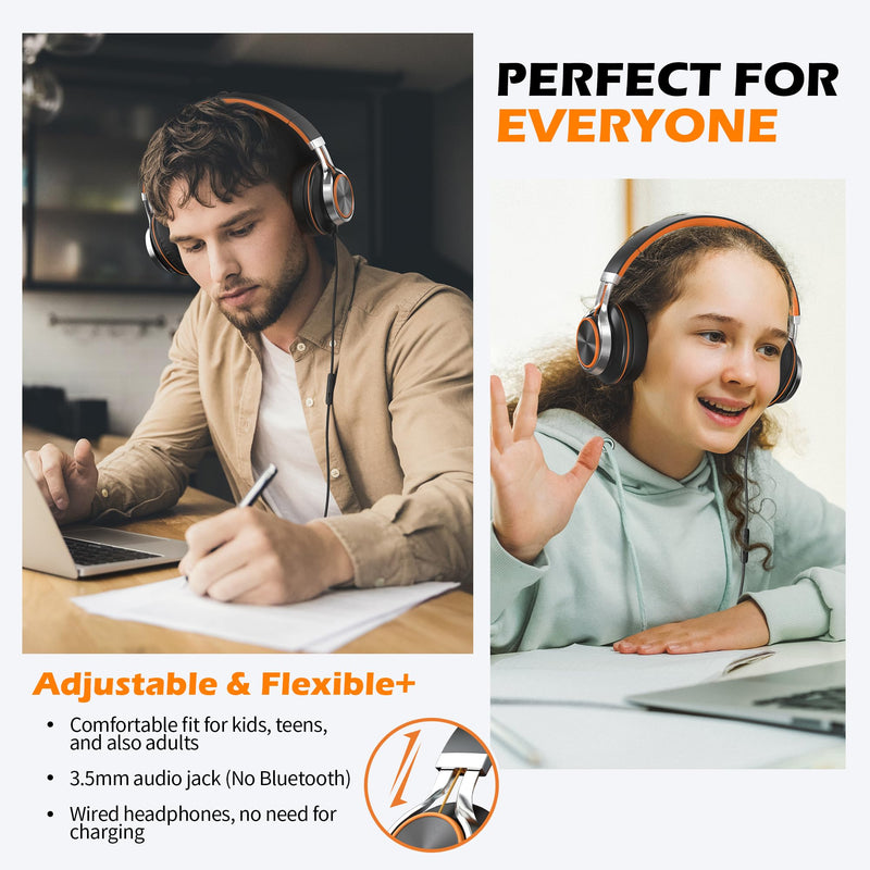 AILIHEN C8 Headphones Wired with Microphone and Volume Control Folding Stereo Lightweight Corded On-Ear 3.5mm Headset for Boys Girl Cellphones Tablets Chromebook Laptop Computer (Black/Orange) Black